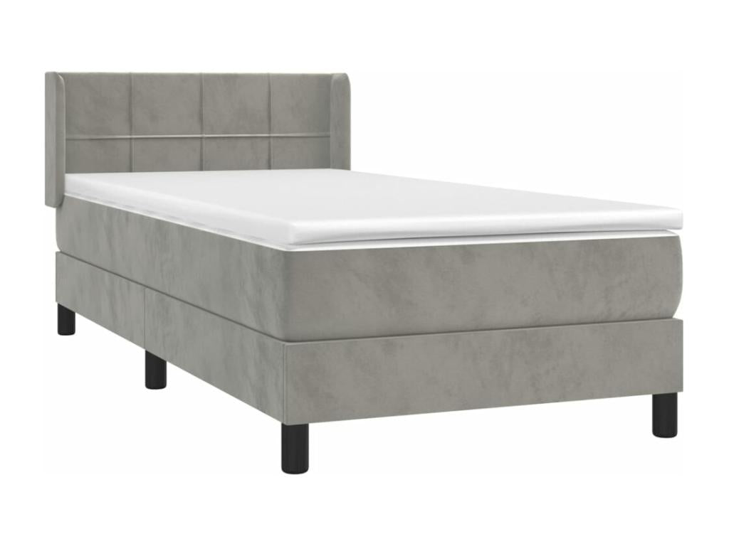 Upholstered bed base and mattress, light grey, 80x200 cm, velvet