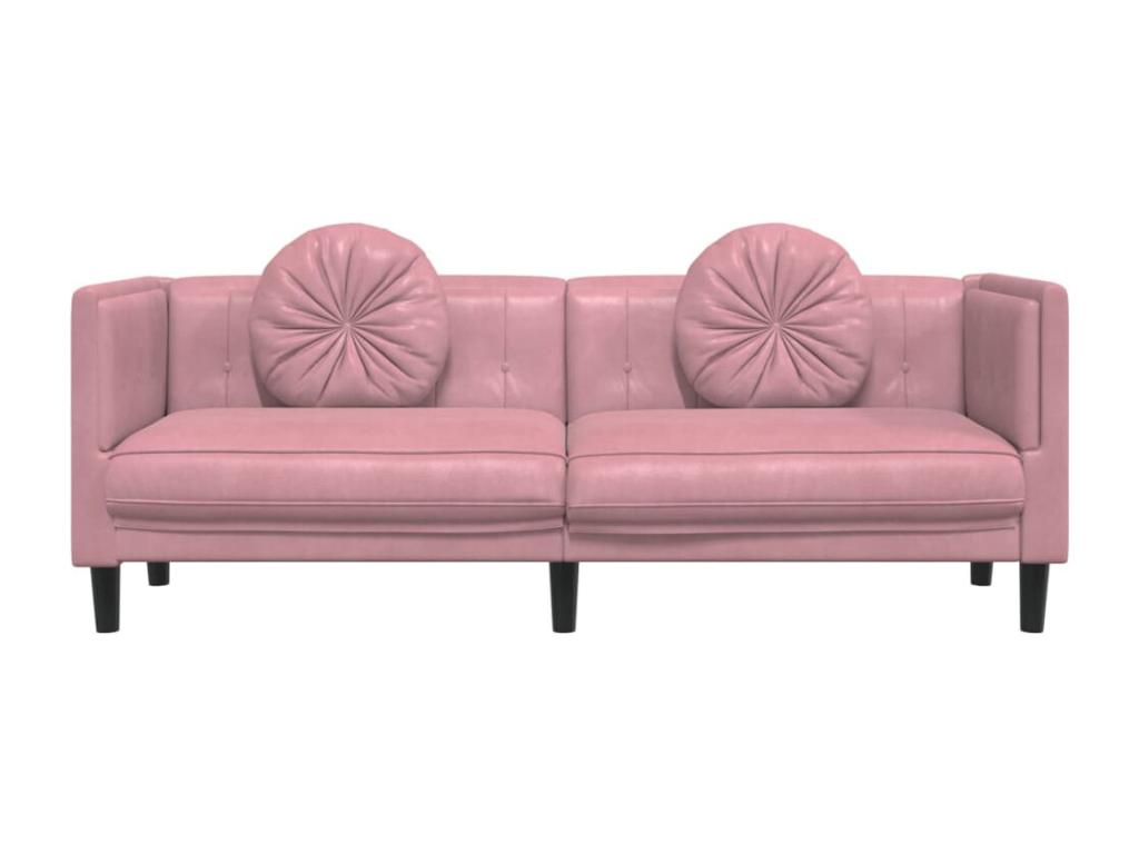 3-seater pink velvet sofa with cushions