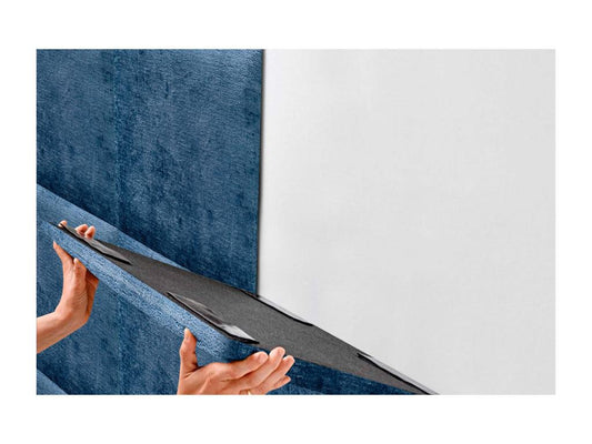 Doucezen Upholstered Headboard in Eco-Friendly Wool, Composed of Interchangeable Self-Adhesive Panels, Luxury Upholstered Bedroom, Blue, 160 cm