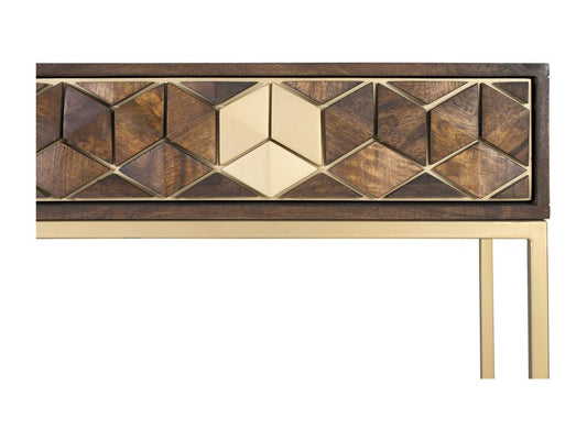 Mango wood, walnut and gold console table, unique elegance