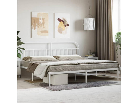 Metal bed frame with white headboard, 193x203 cm
