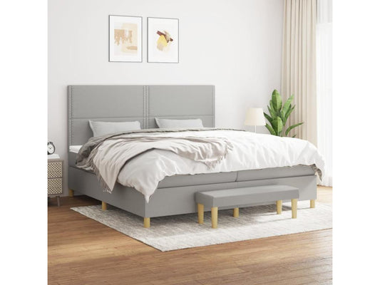 Upholstered bed base with mattress, light grey, 200x200cm, fabric