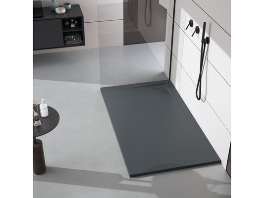 Anthracite shower tray with smooth finish and Doucezen colored grate - 210x80 cm
