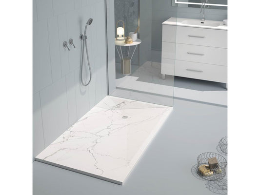 Homzora 3D White Marble Shower Tray with Smooth Finish and Color Grid - 120x80 cm