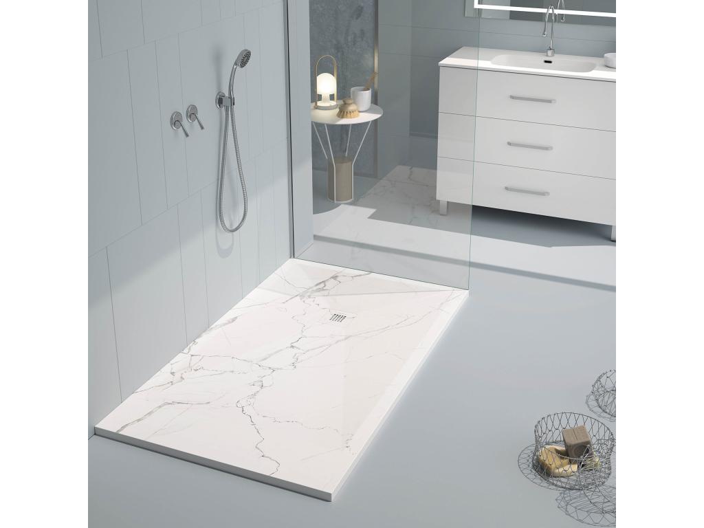 Homzora 3D White Marble Shower Tray with Smooth Finish and Color Grid - 120x80 cm