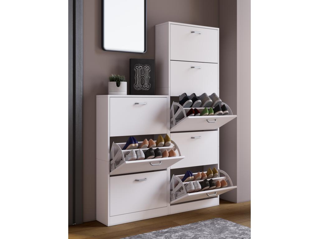 Homzora Wooden Tilting Shoe Rack, Tilting Shoe Cabinet with 3 Drop-Down Doors, Homzora L White