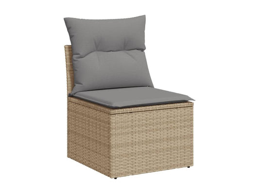 7-piece garden furniture set with cushions, beige woven resin