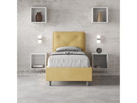 Doucezen bed with 80x200cm upholstered slatted base in ochre microfiber