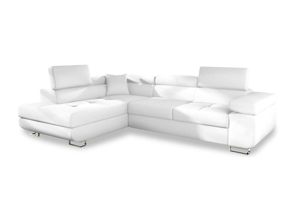 Homzora Left-Hand Corner Sofa Bed in White Faux Leather