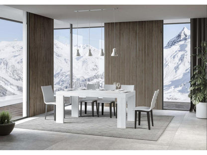 Doucezen extendable wooden dining table - White - 4-leg base - 2 thick extensions - Extendable width 160 to 264cm