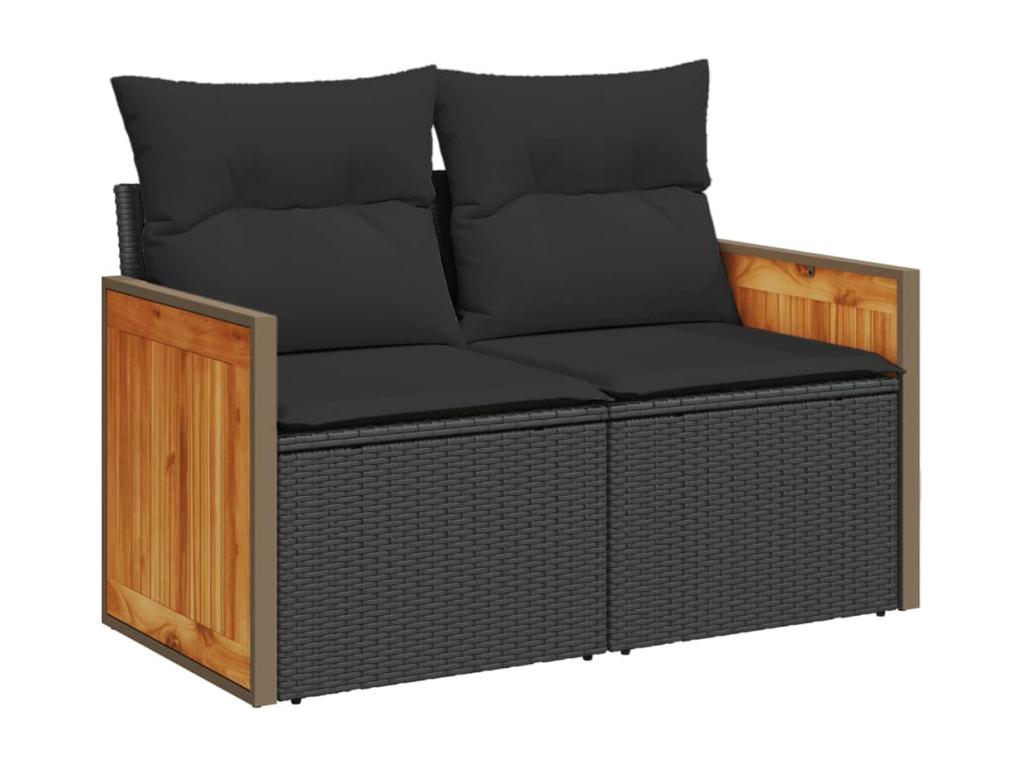 11-piece garden furniture set with cushions, black resin wicker