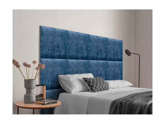 Doucezen Upholstered Headboard in Eco-Friendly Wool, Composed of Interchangeable Self-Adhesive Panels, Luxury Upholstered Bedroom, Blue, 160 cm