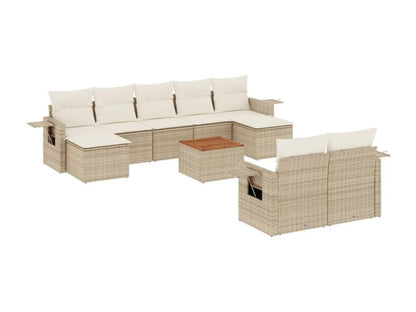 Garden furniture set with 10 beige resin wicker cushions