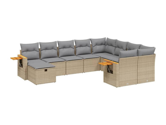 Garden furniture set with 10 beige resin wicker cushions