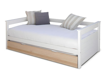 Homzora Trundle Bed Set with 2 Mattresses 90x190 cm Solid Wood White and Wood
