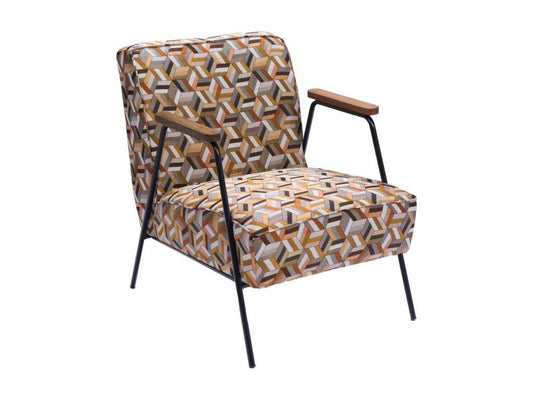 Armchair in brown geometric patterned fabric - Homzora