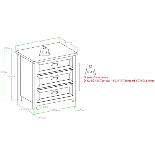 Middlebrook 3-Drawer Farmhouse Nightstands, Set of 2