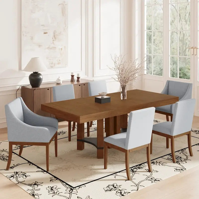 Rustic 7-Piece Extendable Dining Table Set with 18in Removable Leaf
