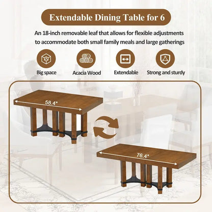 Rustic 7-Piece Extendable Dining Table Set with 18in Removable Leaf