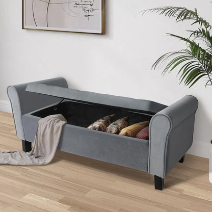 Velvet Ottoman Bench with Storage and Arms