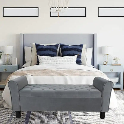 Velvet Ottoman Bench with Storage and Arms