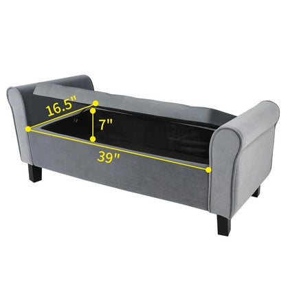 Velvet Ottoman Bench with Storage and Arms