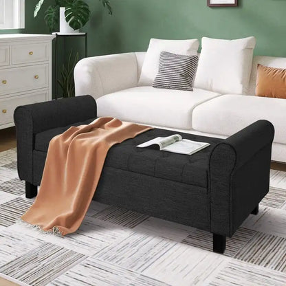 Velvet Ottoman Bench with Storage and Arms