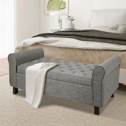Velvet Ottoman Bench with Storage and Arms