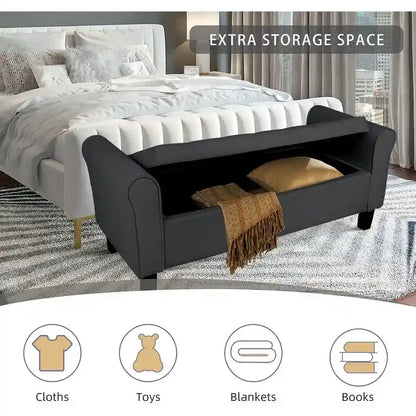 Velvet Ottoman Bench with Storage and Arms