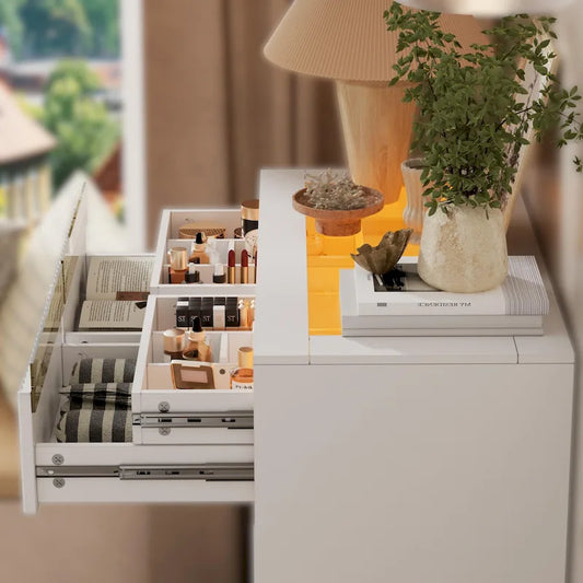 PAKASEPT Fluted 5 Drawers Dresser, Tall Modern Chest of Drawers with Glass Tabletop