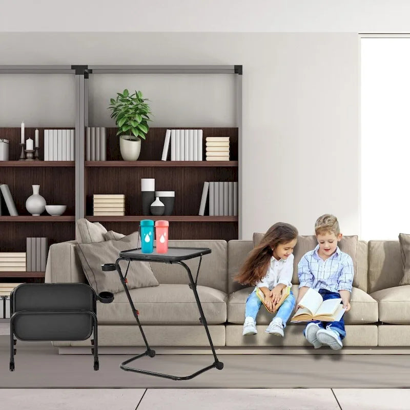 TV Tray Table Desk with Cup Holder Adjustable Folding for Home, Office,Foldable, Portable, Stable, Llghtwelght, Storage
