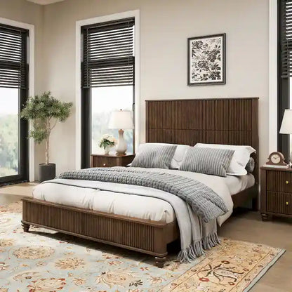 GDFStudio - Harrison Sturdy Solid Wood Bed Frame with Tall Headboard for Elegant Bedrooms