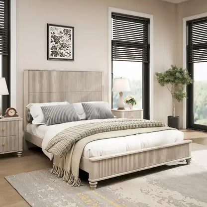 GDFStudio - Harrison Sturdy Solid Wood Bed Frame with Tall Headboard for Elegant Bedrooms