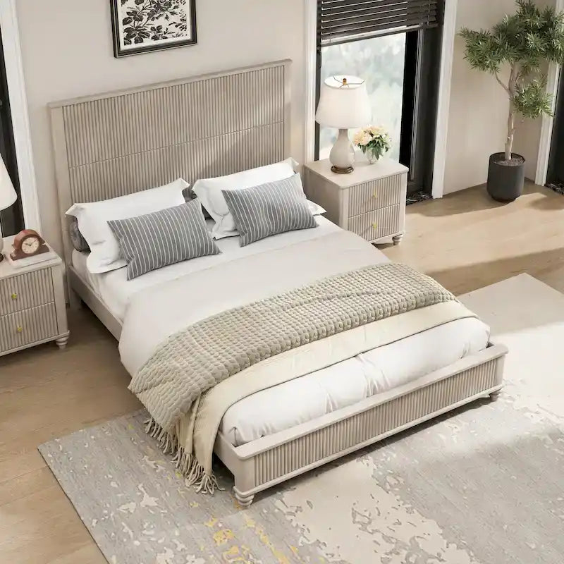 GDFStudio - Harrison Sturdy Solid Wood Bed Frame with Tall Headboard for Elegant Bedrooms