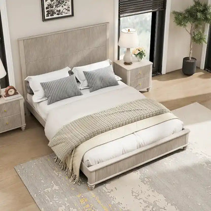 GDFStudio - Harrison Sturdy Solid Wood Bed Frame with Tall Headboard for Elegant Bedrooms