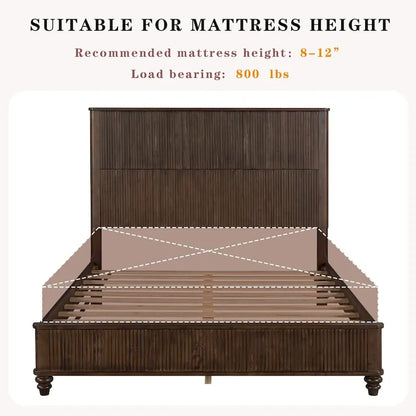 GDFStudio - Harrison Sturdy Solid Wood Bed Frame with Tall Headboard for Elegant Bedrooms