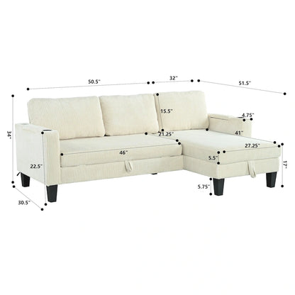 Christopher Knight Home - Reversible Fabric Sleeper L-Shaped Sectional Sofa with Storage Chaise, USB Ports & Cup Holders