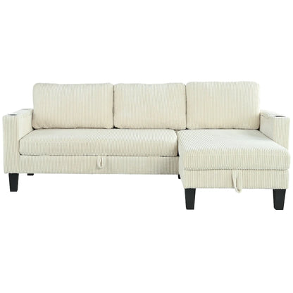 Christopher Knight Home - Reversible Fabric Sleeper L-Shaped Sectional Sofa with Storage Chaise, USB Ports & Cup Holders