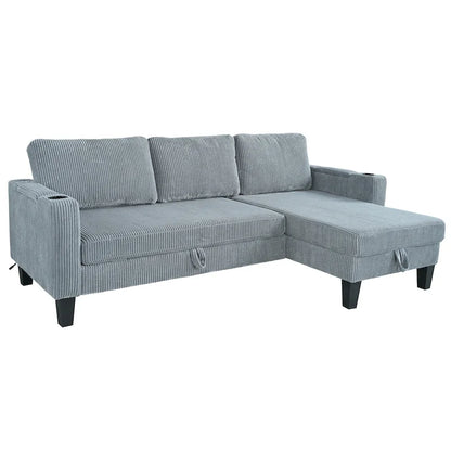 Christopher Knight Home - Reversible Fabric Sleeper L-Shaped Sectional Sofa with Storage Chaise, USB Ports & Cup Holders