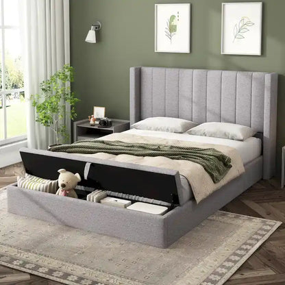 Christopher Knight Home - Queen Upholstered Platform Bed with Headboard and Storage