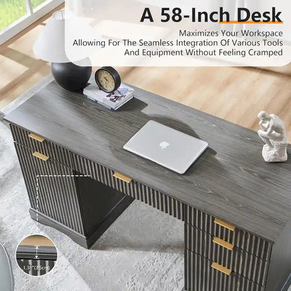 58 Modern Executive Desk with Storage, Wood Home Office Desk