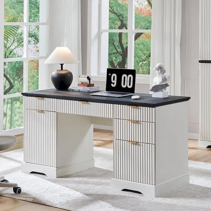 58 Modern Executive Desk with Storage, Wood Home Office Desk
