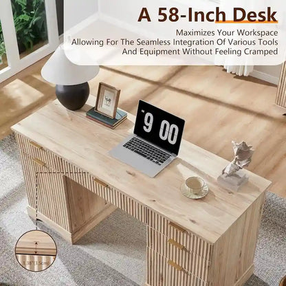 58 Modern Executive Desk with Storage, Wood Home Office Desk
