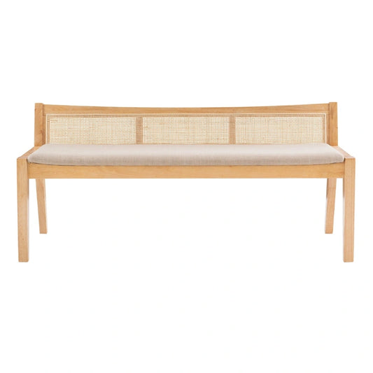 Framed Woven Rattan Cane Bench - 52.5 - Beige