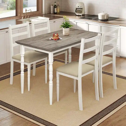 Moasis Farmhouse Dining Table Set with 4 Chairs Rectangular Dining Set Roman Column Style Kitchen