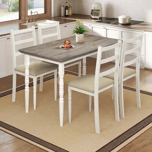 Moasis Farmhouse Dining Table Set with 4 Chairs Rectangular Dining Set Roman Column Style Kitchen