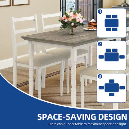 Moasis Farmhouse Dining Table Set with 4 Chairs Rectangular Dining Set Roman Column Style Kitchen