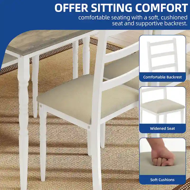 Moasis Farmhouse Dining Table Set with 4 Chairs Rectangular Dining Set Roman Column Style Kitchen