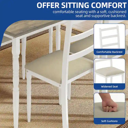 Moasis Farmhouse Dining Table Set with 4 Chairs Rectangular Dining Set Roman Column Style Kitchen