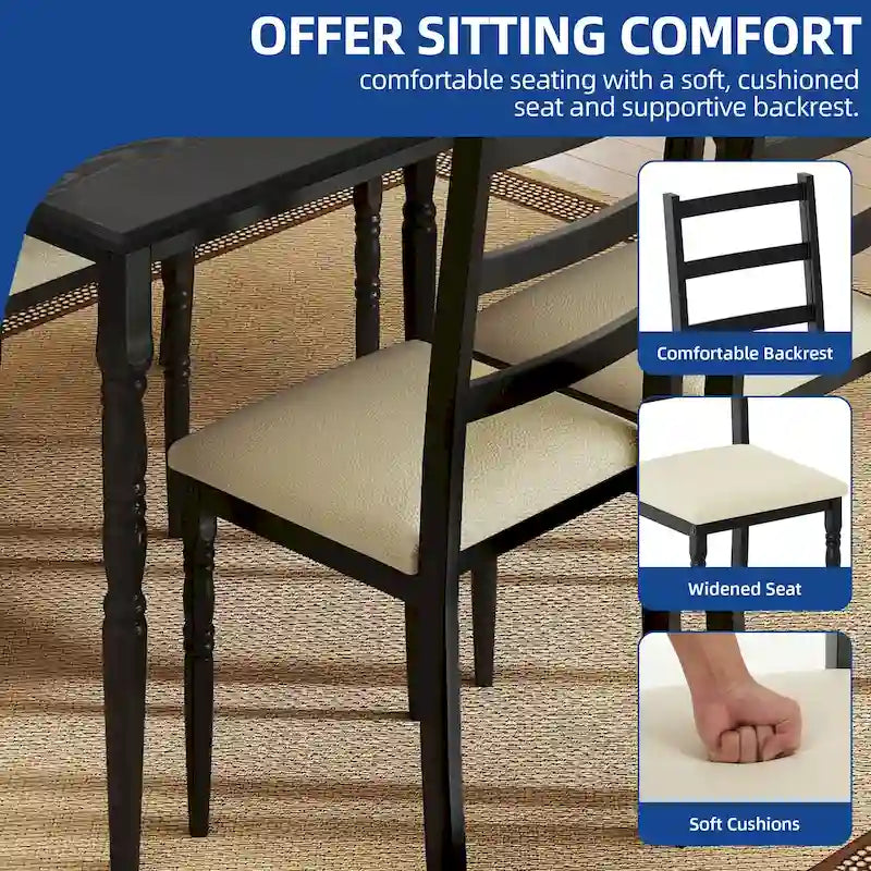 Moasis Farmhouse Dining Table Set with 4 Chairs Rectangular Dining Set Roman Column Style Kitchen